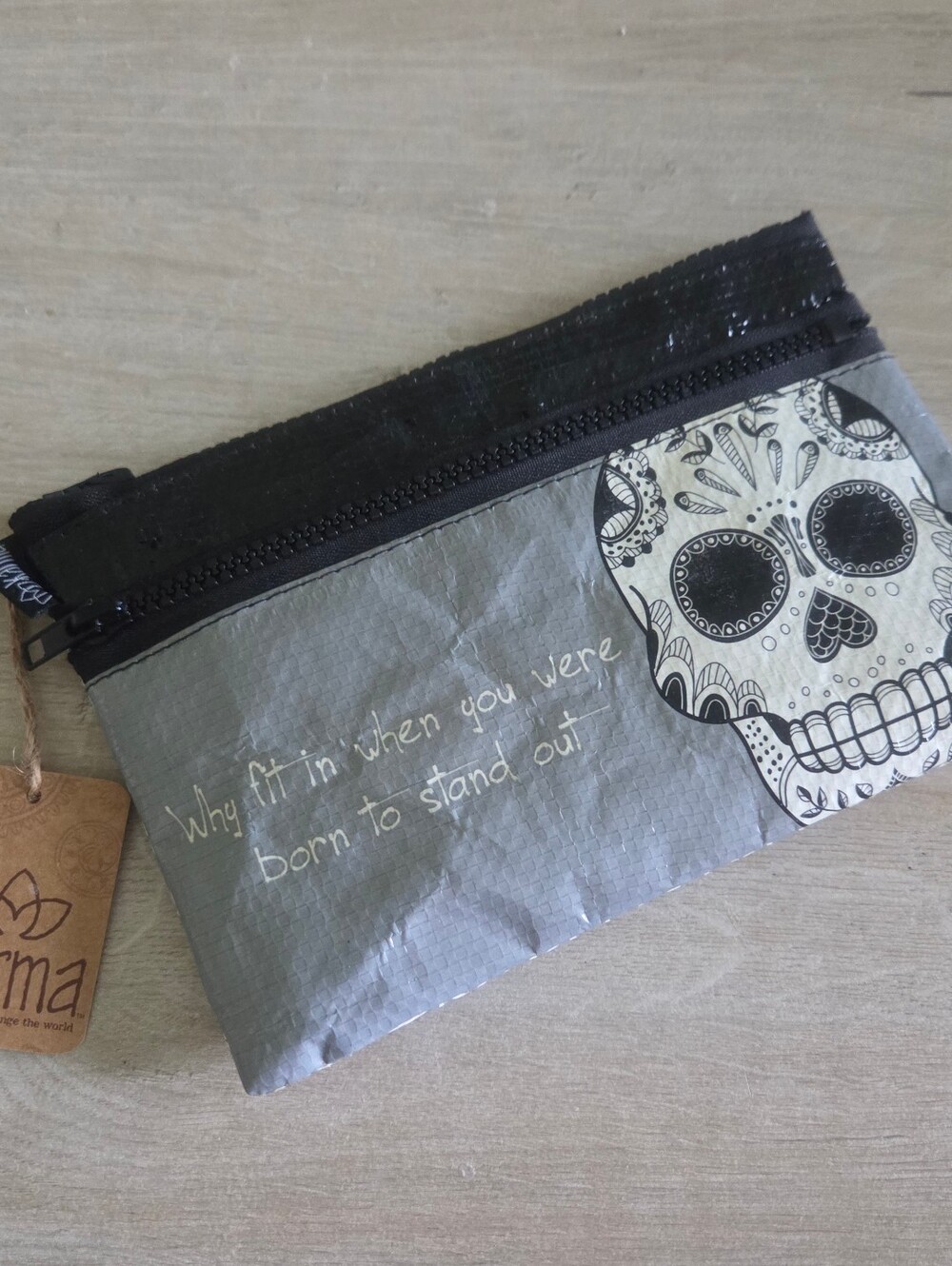 Karma Gray Skull Zip Pouch